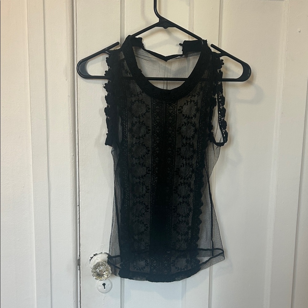 Black Sheer Lace Sleeveless Top small whimsy goth